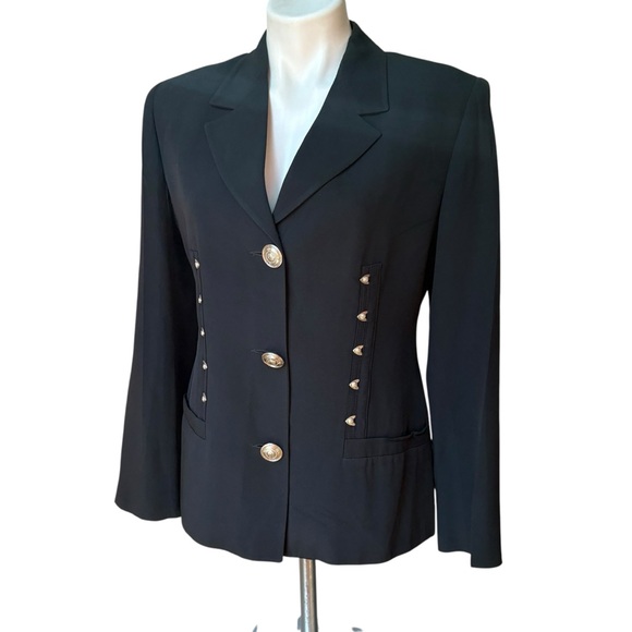 Vintage 90’s Versace Jeans Couture Black Wool Blazer, Sz 6 - Picture 5 of 16